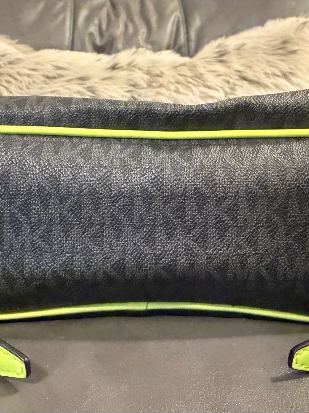 Micheal Kors Fulton Backpack - Black Signature Logo Print with Neon Green Piping